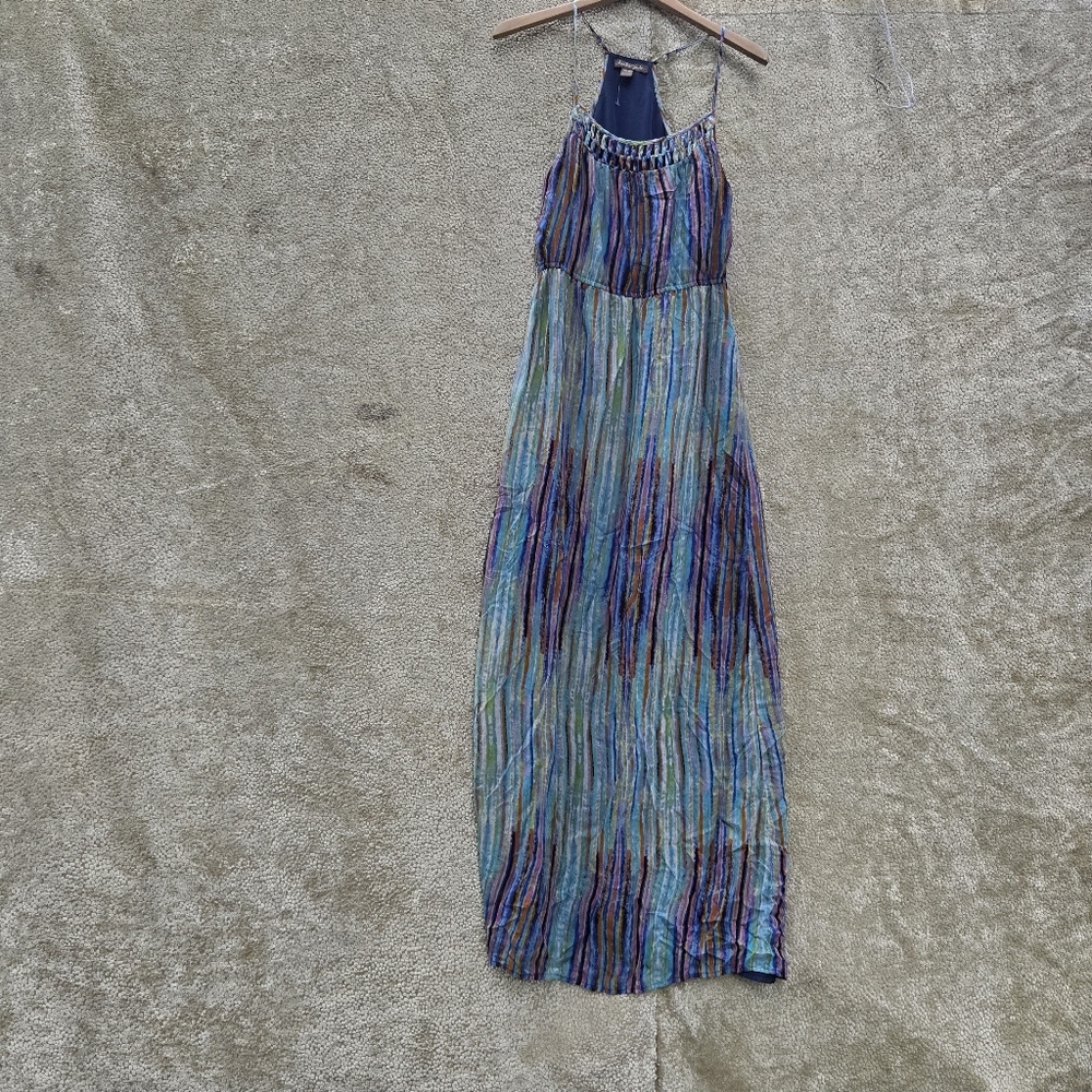 Charlie Jade Blue and Green Striped Maxi Dress